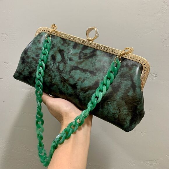 Handsewn Genuine Premium Leather Ring Shaped Push-lock Clutch/Crossbody - Picture 2 of 16